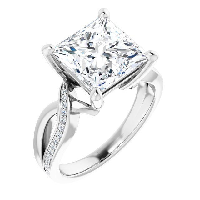 10K White Gold Customizable Princess/Square Cut Center with Curving Split-Band featuring One Shared Prong Leg