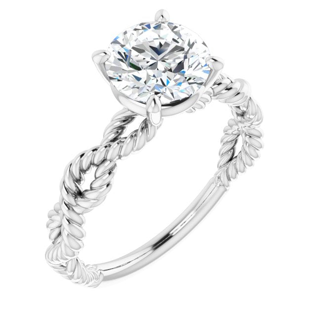 10K White Gold Customizable Round Cut Solitaire with Infinity-inspired Twisting-Rope Split Band