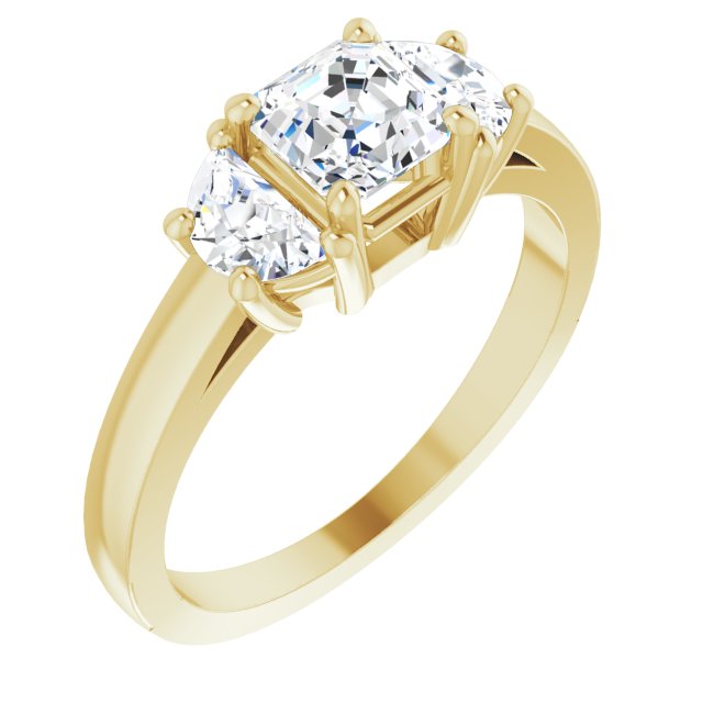 10K Yellow Gold Customizable 3-stone Design with Asscher Cut Center and Half-moon Side Stones