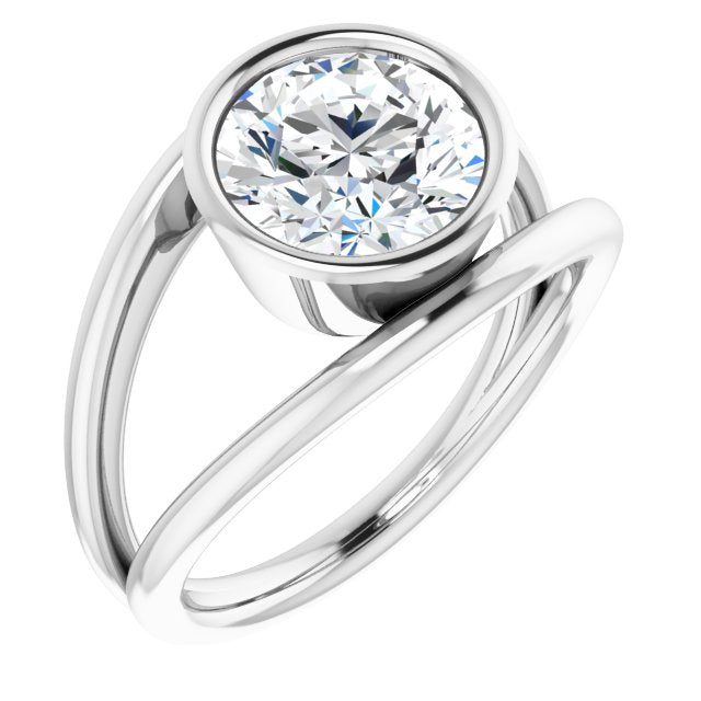 14K White Gold Customizable Bezel-set Round Cut Style with Wide Tapered Split Band