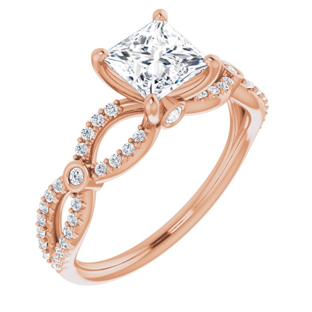 10K Rose Gold Customizable Princess/Square Cut Design with Infinity-inspired Split Pavé Band and Bezel Peekaboo Accents