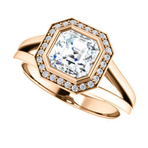 Cubic Zirconia Engagement Ring- The Blondie (Customizable Bezel-set Cathedral-style Asscher Cut with Halo Style and V-Split Band)