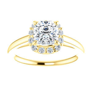 CZ Wedding Set, featuring The Tyra engagement ring (Customizable Cathedral-set Cushion Cut Style with Halo, Decorative Trellis and Thin Band)