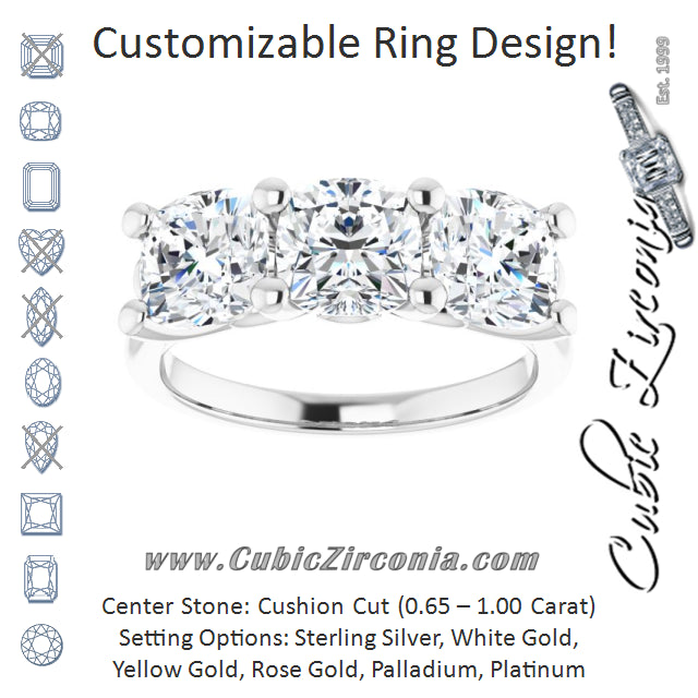 Cubic Zirconia Engagement Ring- The Jisha (Customizable Triple Cushion Cut Design with Thin Band)