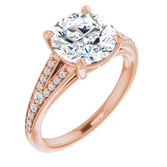 10K Rose Gold Customizable Round Cut Center with Thin Split-Shared Prong Band