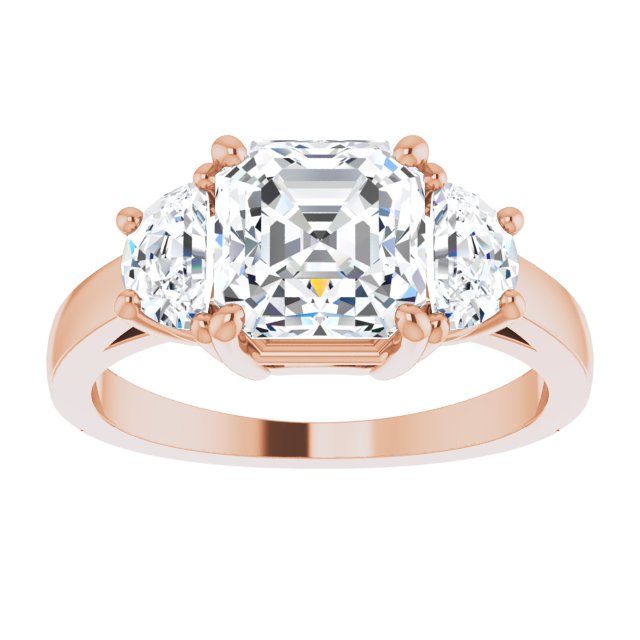 Cubic Zirconia Engagement Ring- The Bree (Customizable 3-stone Design with Asscher Cut Center and Half-moon Side Stones)