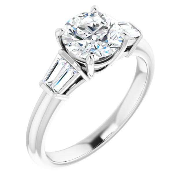 10K White Gold Customizable 5-stone Round Cut Style with Quad Tapered Baguettes