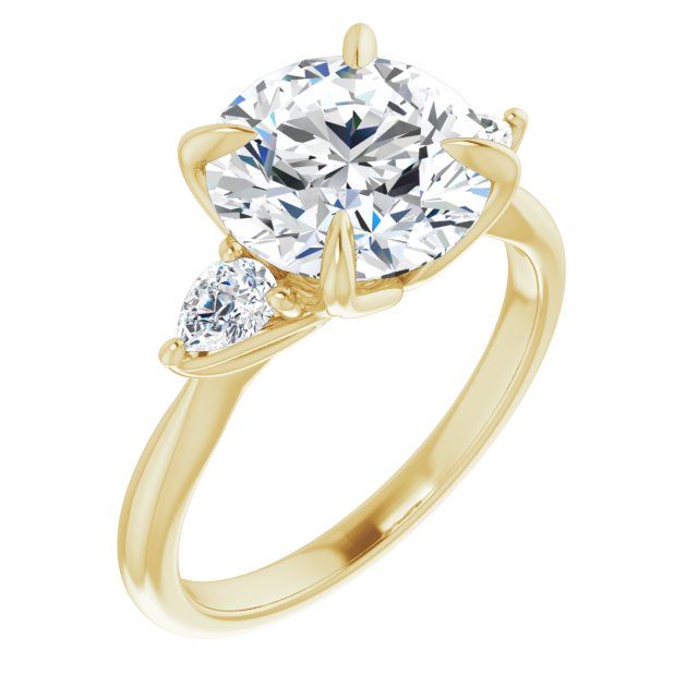 10K Yellow Gold Customizable 3-stone Design with Round Cut Center and Dual Large Pear Side Stones