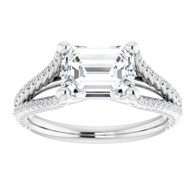 Cubic Zirconia Engagement Ring- The Contessa (Customizable Radiant Cut Style with Split Band and Rope-Pavé)