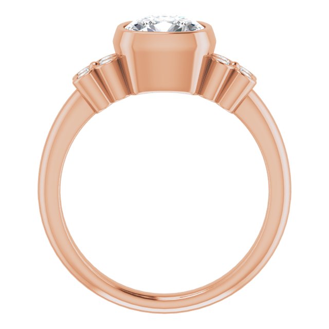 Cubic Zirconia Engagement Ring- The Kjerstin Rose (Customizable 9-stone Bezel-set Cushion Cut Design with Quad Round Bezel Side Stones Each Side)
