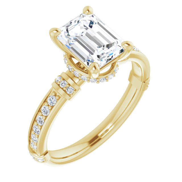 Cubic Zirconia Engagement Ring- The Ambrosia (Customizable Radiant Cut Style featuring Under-Halo, Shared Prong and Quad Horizontal Band Accents)
