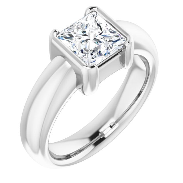 10K White Gold Customizable Bezel-set Princess/Square Cut Solitaire with Thick Band