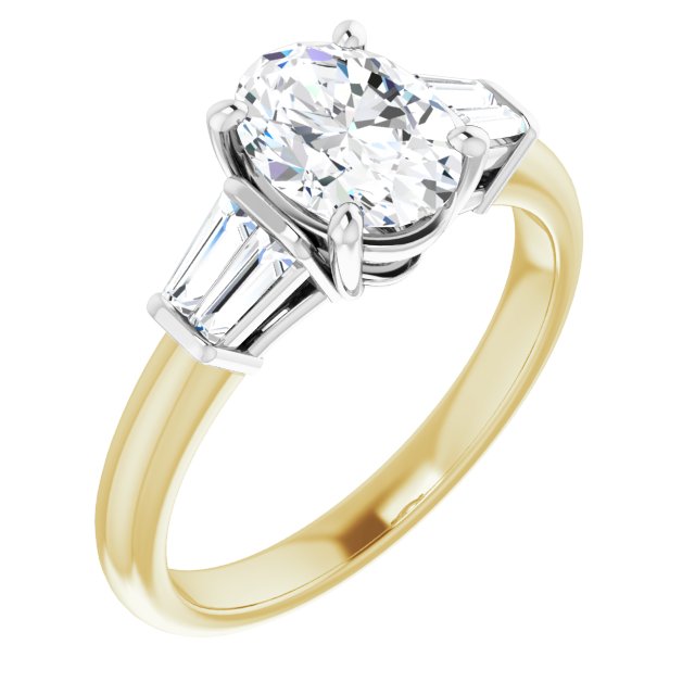 14K Yellow & White Gold Customizable 5-stone Oval Cut Style with Quad Tapered Baguettes