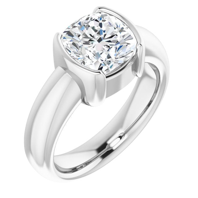 10K White Gold Customizable Bezel-set Cushion Cut Solitaire with Thick Band