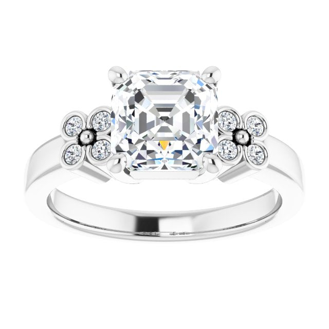 Cubic Zirconia Engagement Ring- The Heidi Grethe (Customizable 9-stone Design with Asscher Cut Center and Complementary Quad Bezel-Accent Sets)