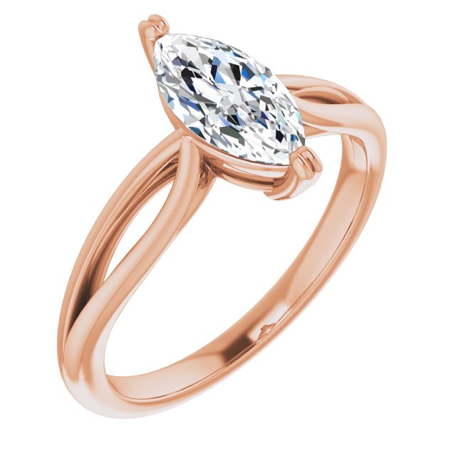 10K Rose Gold Customizable Marquise Cut Solitaire with Wide-Split Band