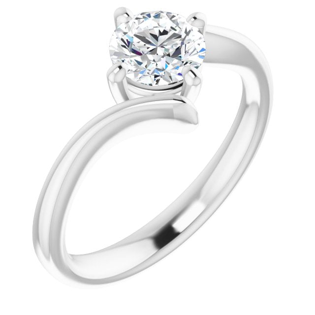 10K White Gold Customizable Round Cut Solitaire with Thin, Bypass-style Band