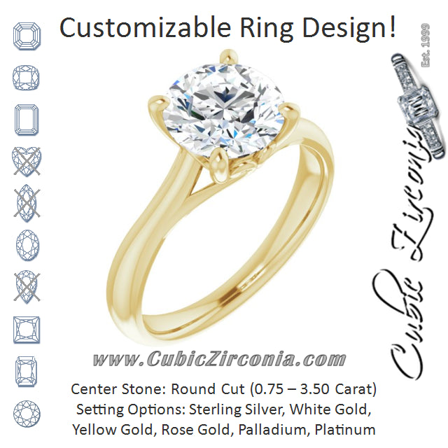 Cubic Zirconia Engagement Ring- The Crissy (Customizable Round Cut Solitaire with Decorative Prongs & Tapered Band)