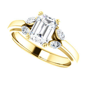 Cubic Zirconia Engagement Ring- The Melitza (Customizable Emerald Cut 5-stone with Marquise Accents)