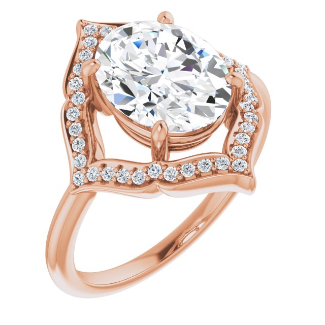 10K Rose Gold Customizable Oval Cut Style with Artistic Equilateral Halo and Ultra-thin Band