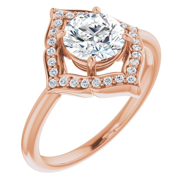 10K Rose Gold Customizable Round Cut Style with Artistic Equilateral Halo and Ultra-thin Band