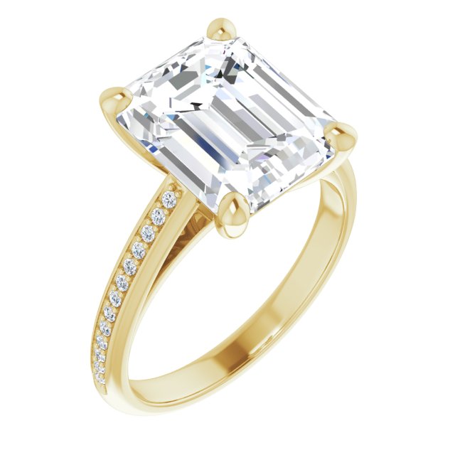 10K Yellow Gold Customizable Cathedral-set Emerald/Radiant Cut Style with Shared Prong Band