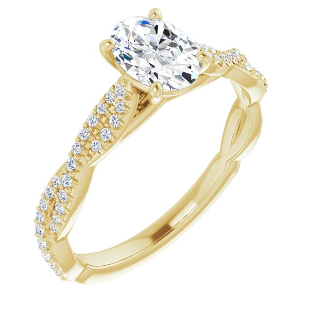 10K Yellow Gold Customizable Oval Cut Style with Thin and Twisted Micropavé Band