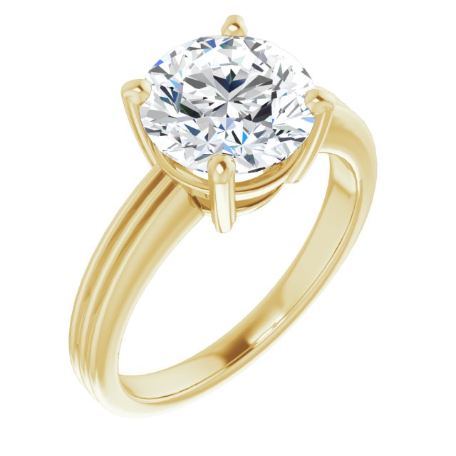 10K Yellow Gold Customizable Round Cut Solitaire with Double-Grooved Band