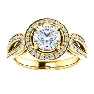 CZ Wedding Set, featuring The Jordyn Elitza engagement ring (Customizable Halo-Style Round Cut with Twisting Pavé Split-Shank)