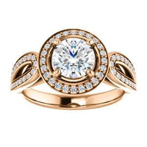 CZ Wedding Set, featuring The Jordyn Elitza engagement ring (Customizable Halo-Style Round Cut with Twisting Pavé Split-Shank)