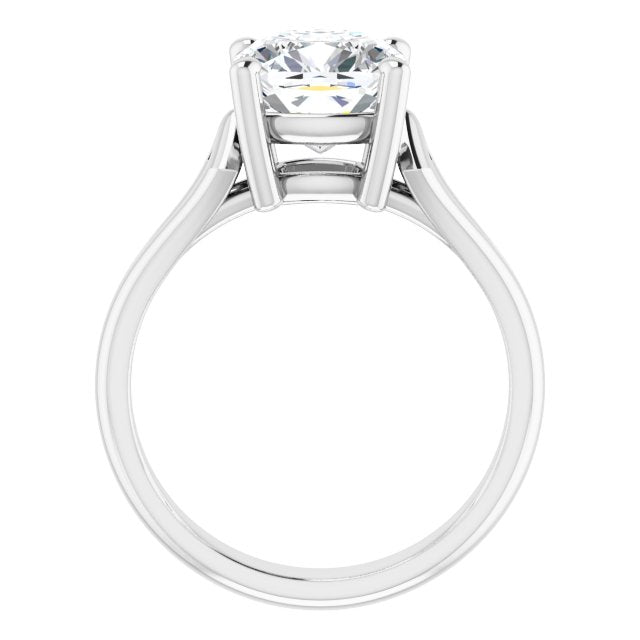 Cubic Zirconia Engagement Ring- The Frankie (Customizable Cathedral-Raised Cushion Cut Solitaire with Angular Chevron Split Band)
