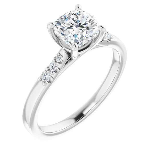10K White Gold Customizable 7-stone Cushion Cut Cathedral Style with Triple Graduated Round Cut Side Stones