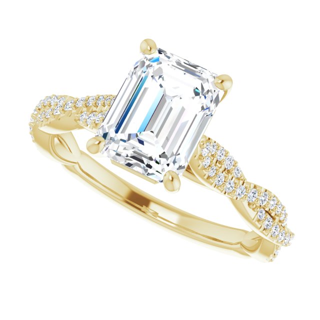 Cubic Zirconia Engagement Ring- The Alelli (Customizable Radiant Cut Style with Thin and Twisted Micropavé Band)
