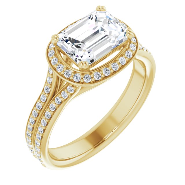 Cubic Zirconia Engagement Ring- The Kylee (Customizable Cathedral-set Emerald Cut Style with Split-Pavé Band)