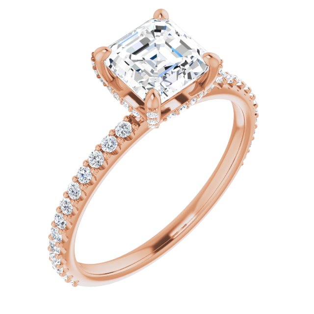 10K Rose Gold Customizable Asscher Cut Design with Round-Accented Band, Micropav? Under-Halo and Decorative Prong Accents)