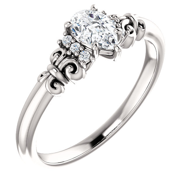10K White Gold Customizable 7-stone Pear Cut Design with Vertical Round-Channel Accents