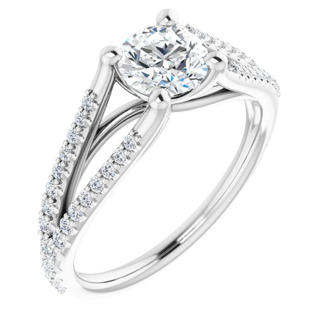 10K White Gold Customizable Cathedral-raised Round Cut Center with Exquisite Accented Split-band