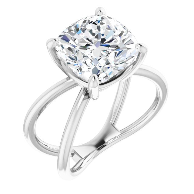 10K White Gold Customizable Cushion Cut Solitaire with Semi-Atomic Symbol Band