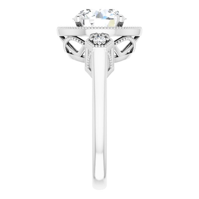 Cubic Zirconia Engagement Ring- The Pacifica (Customizable Cathedral Round Cut Design with Halo and Delicate Milgrain)
