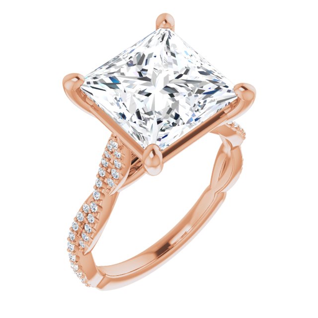 14K Rose Gold Customizable Princess/Square Cut Style with Thin and Twisted Micropavé Band