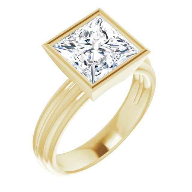 10K Yellow Gold Customizable Bezel-set Princess/Square Cut Solitaire with Grooved Band