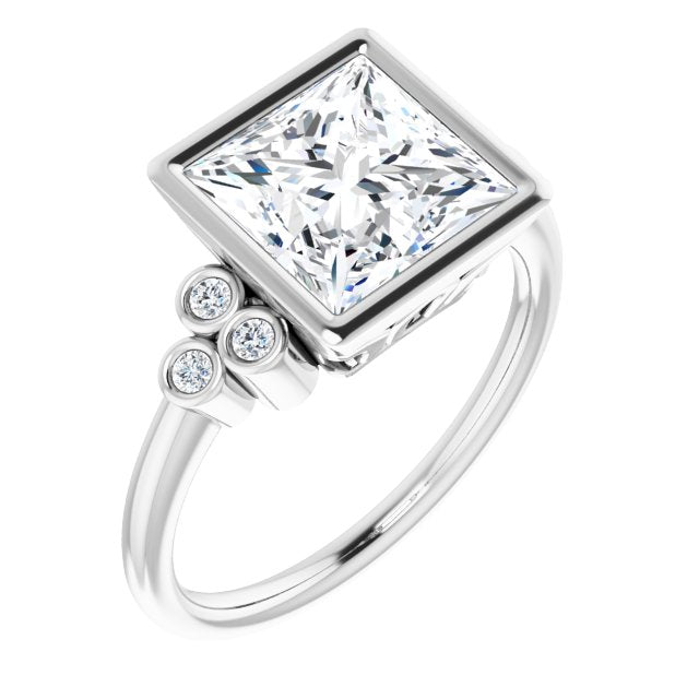 10K White Gold Customizable 7-stone Princess/Square Cut Style with Triple Round-Bezel Accent Cluster Each Side