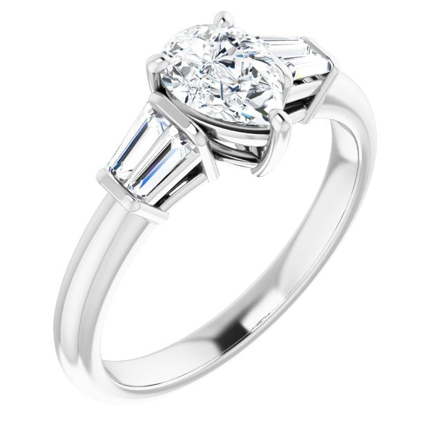 10K White Gold Customizable 5-stone Pear Cut Style with Quad Tapered Baguettes