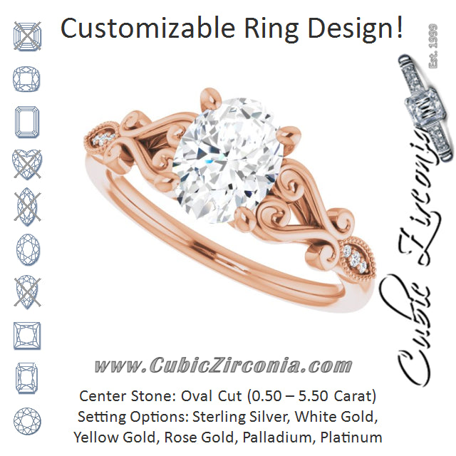 Cubic Zirconia Engagement Ring- The Annika (Customizable 7-stone Design with Oval Cut Center Plus Sculptural Band and Filigree)