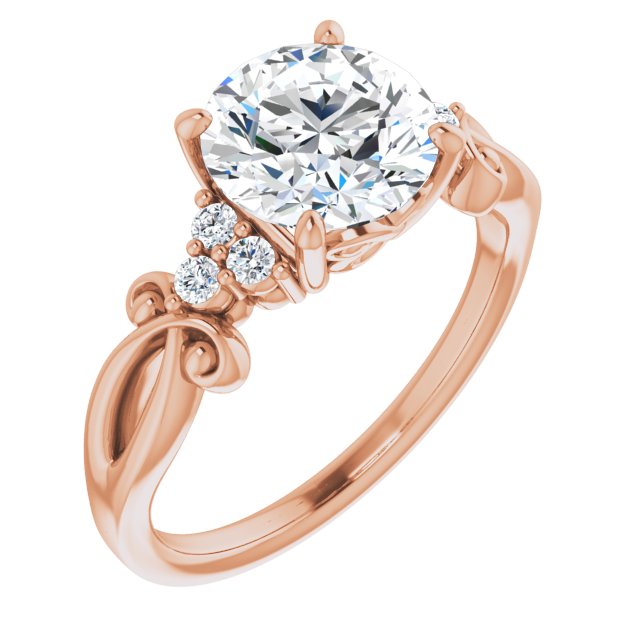 18K Rose Gold Customizable 7-stone Round Cut Design with Tri-Cluster Accents and Teardrop Fleur-de-lis Motif