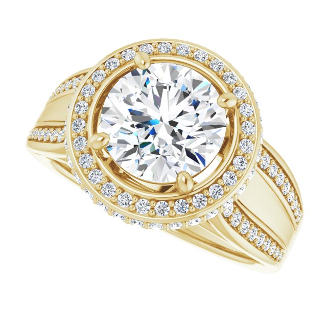 Cubic Zirconia Engagement Ring- The Deena (Customizable Halo-style Round Cut with Under-halo & Ultra-wide Band)