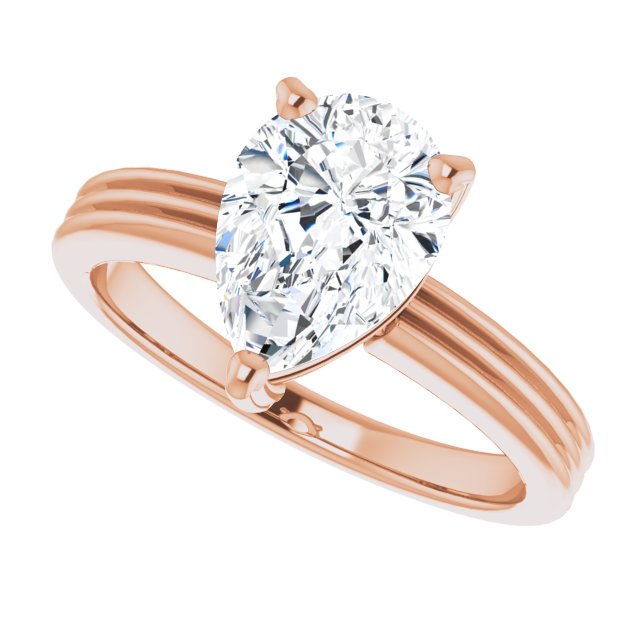 Cubic Zirconia Engagement Ring- The Davina (Customizable Pear Cut Solitaire with Double-Grooved Band)
