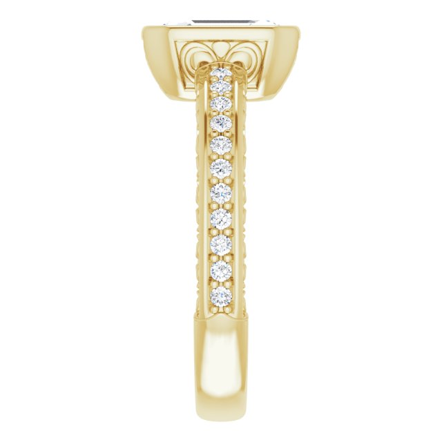 Cubic Zirconia Engagement Ring- The Araceli (Customizable Bezel-set Radiant Cut Design with Cloud-pattern Band & Semi-Eternity Accents)