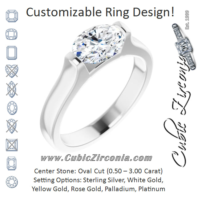 Cubic Zirconia Engagement Ring- The Jiàn (Customizable Bar-set Oval Cut Solitaire)