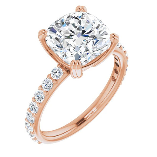 10K Rose Gold Customizable Cushion Cut Design with Large Round Cut 3/4 Band Accents